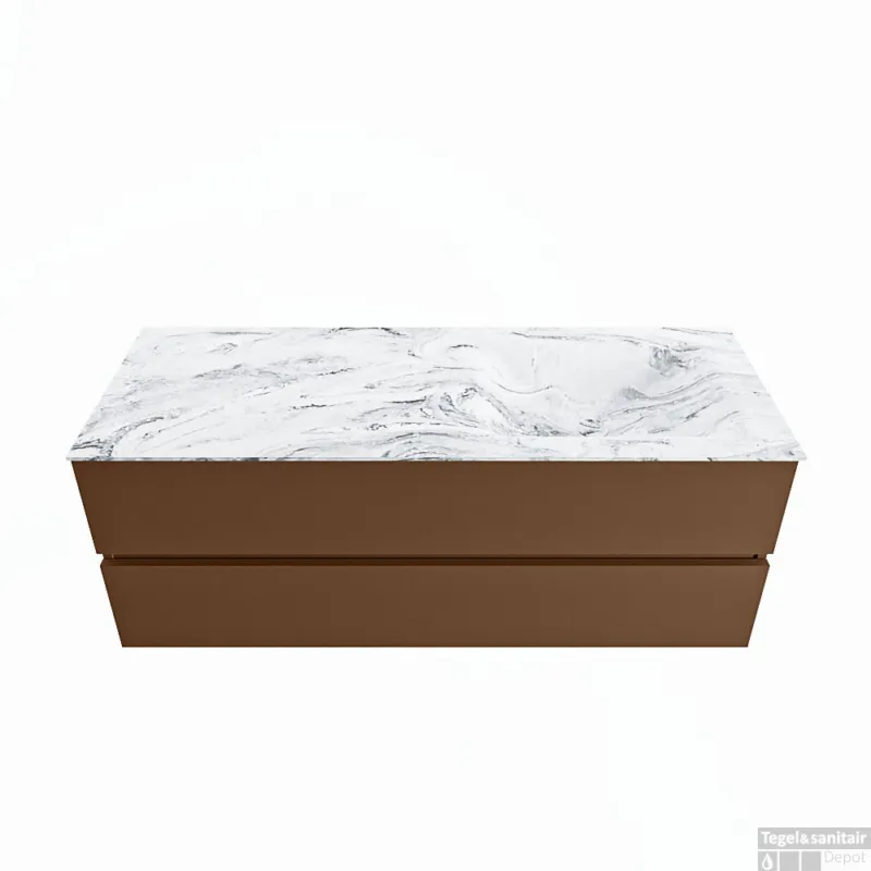 Gratis Retour MONDIAZ VICA-DLUX 130cm badmeubel onderkast Rust 2 lades. Inbouw wastafel CLOUD rechts zonder kraangat, kleur Glace.
