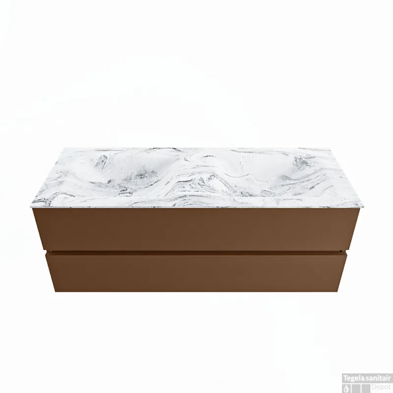 MONDIAZ VICA-DLUX 130cm badmeubel onderkast Rust 2 lades. Inbouw wastafel CLOUD dubbel zonder kraangat, kleur Glace. Nu Kopen