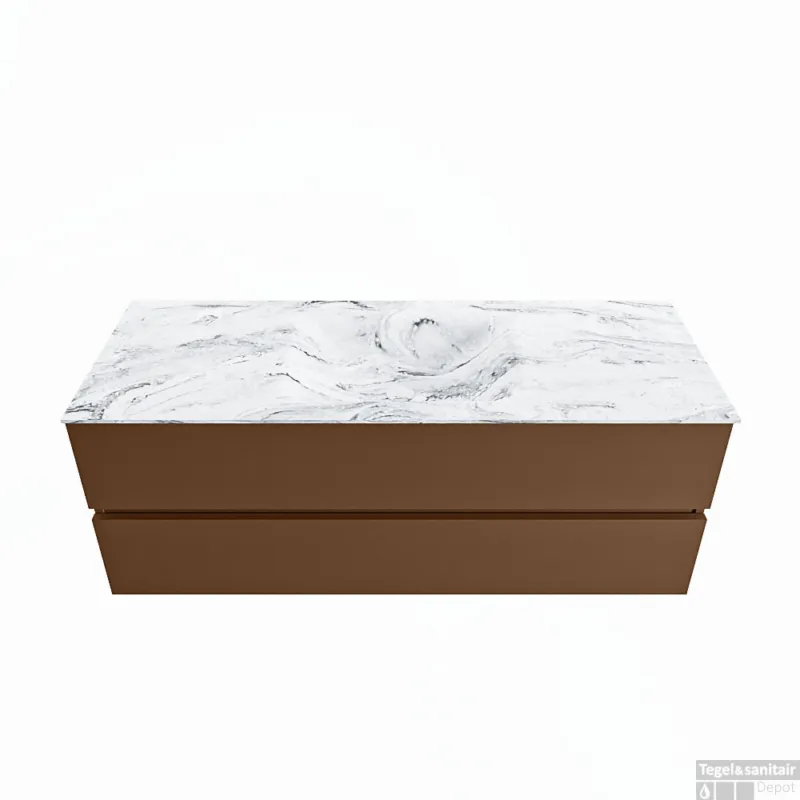 MONDIAZ VICA-DLUX 130cm badmeubel onderkast Rust 2 lades. Inbouw wastafel CLOUD midden 1 kraangat, kleur Glace. Exclusieve Aanbieding