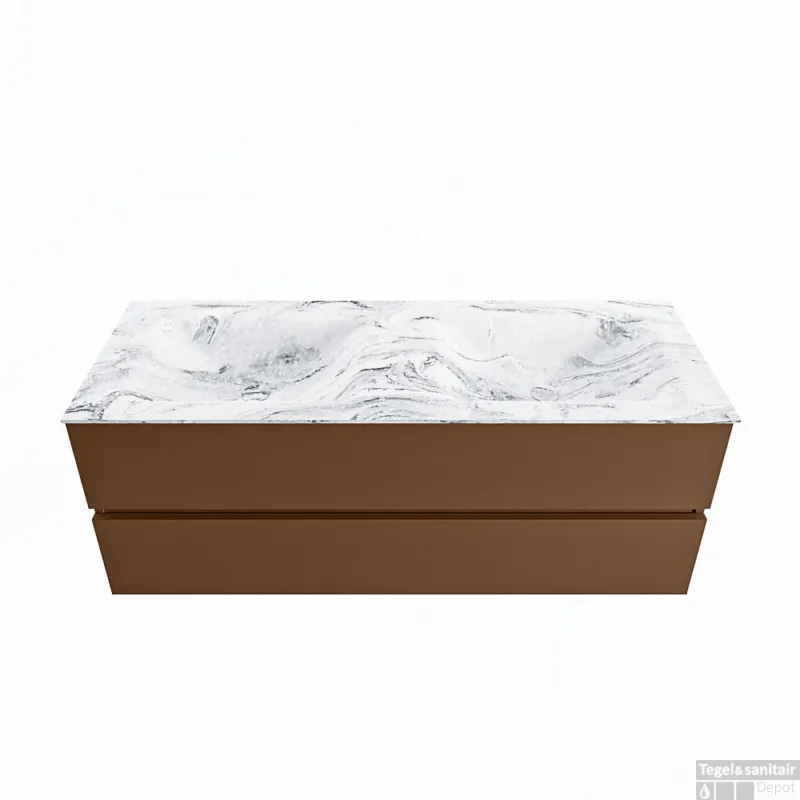Flitsaanbieding MONDIAZ VICA-DLUX 130cm badmeubel onderkast Rust 2 lades. Inbouw wastafel CLOUD dubbel 2 kraangaten, kleur Glace.