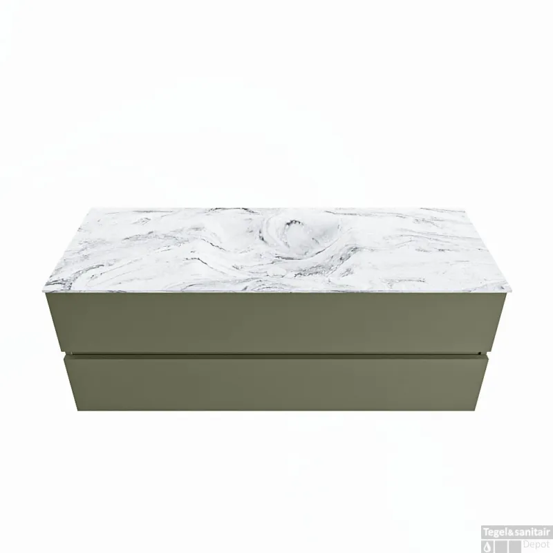 Betrouwbaar MONDIAZ VICA-DLUX 130cm badmeubel onderkast Army 2 lades. Inbouw wastafel CLOUD midden zonder kraangat, kleur Glace.