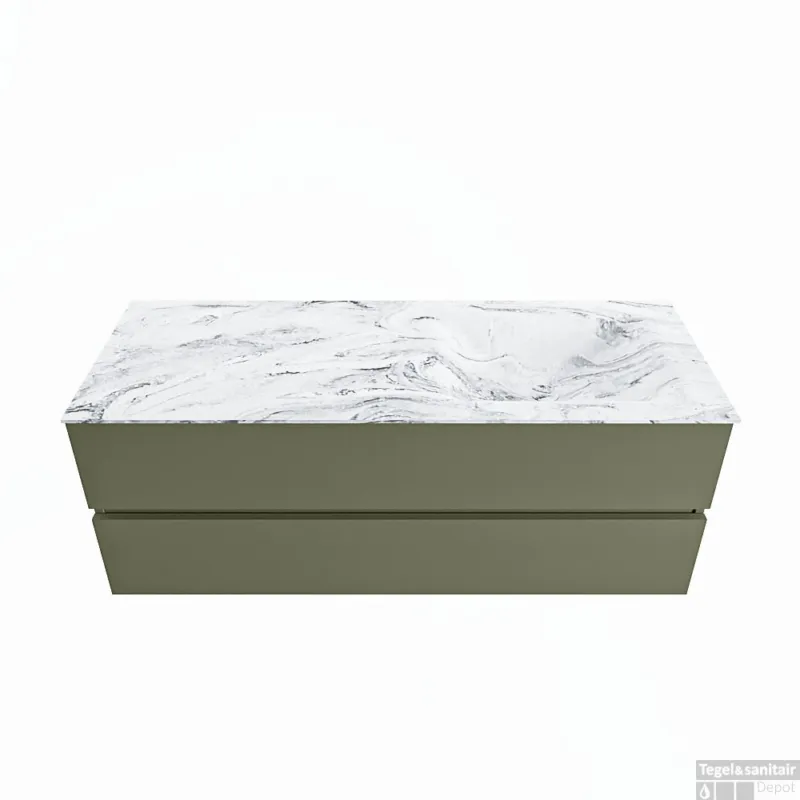 Dagaanbieding MONDIAZ VICA-DLUX 130cm badmeubel onderkast Army 2 lades. Inbouw wastafel CLOUD rechts zonder kraangat, kleur Glace.