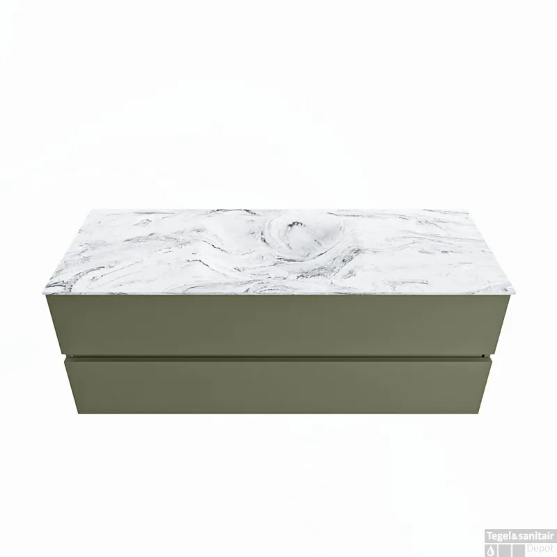 Betrouwbaar MONDIAZ VICA-DLUX 130cm badmeubel onderkast Army 2 lades. Inbouw wastafel CLOUD midden 1 kraangat, kleur Glace.
