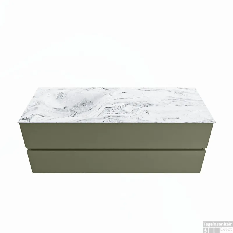 Nieuw MONDIAZ VICA-DLUX 130cm badmeubel onderkast Army 2 lades. Inbouw wastafel CLOUD links 1 kraangat, kleur Glace.