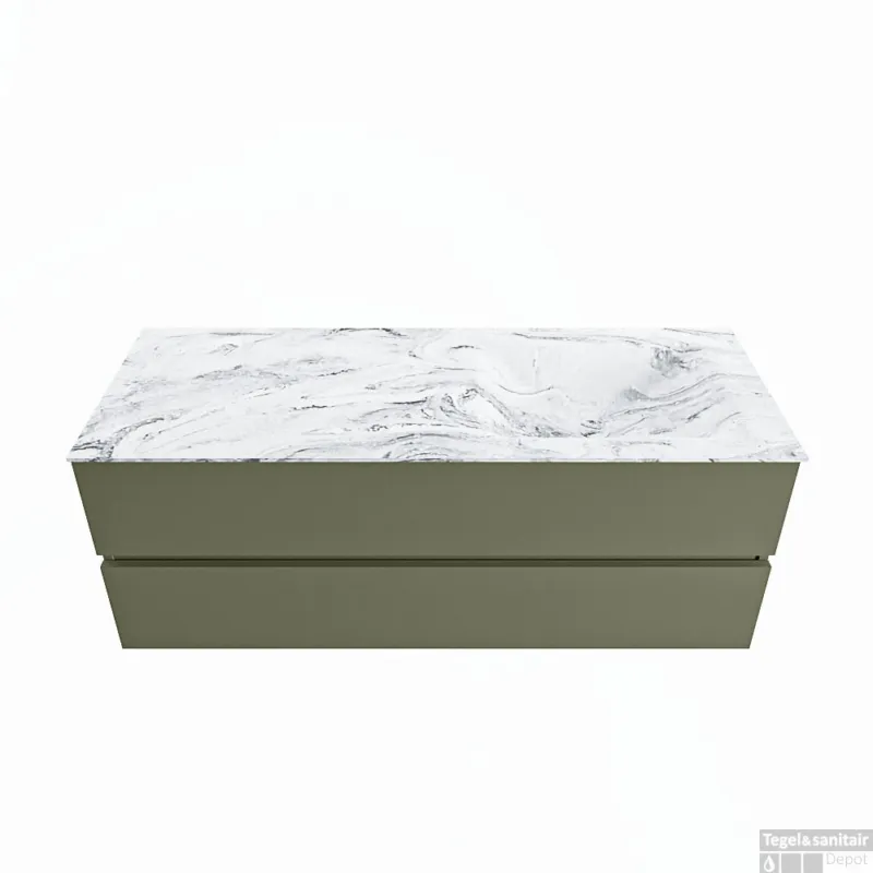 MONDIAZ VICA-DLUX 130cm badmeubel onderkast Army 2 lades. Inbouw wastafel CLOUD rechts 1 kraangat, kleur Glace. Gereduceerde Prijs