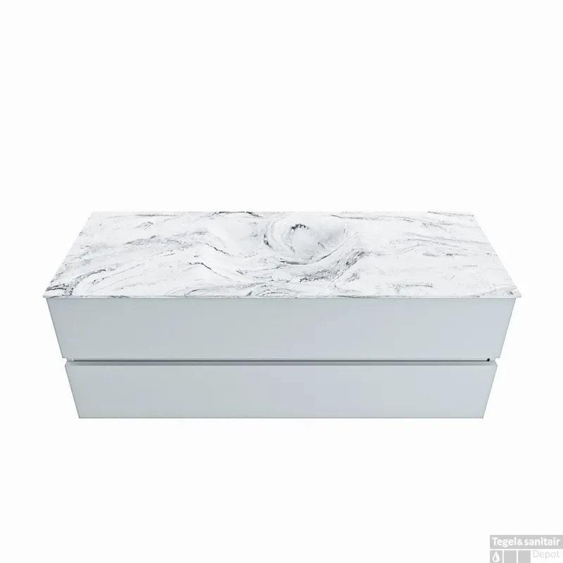 MONDIAZ VICA-DLUX 130cm badmeubel onderkast Clay 2 lades. Inbouw wastafel CLOUD midden zonder kraangat, kleur Glace. Goedkoop