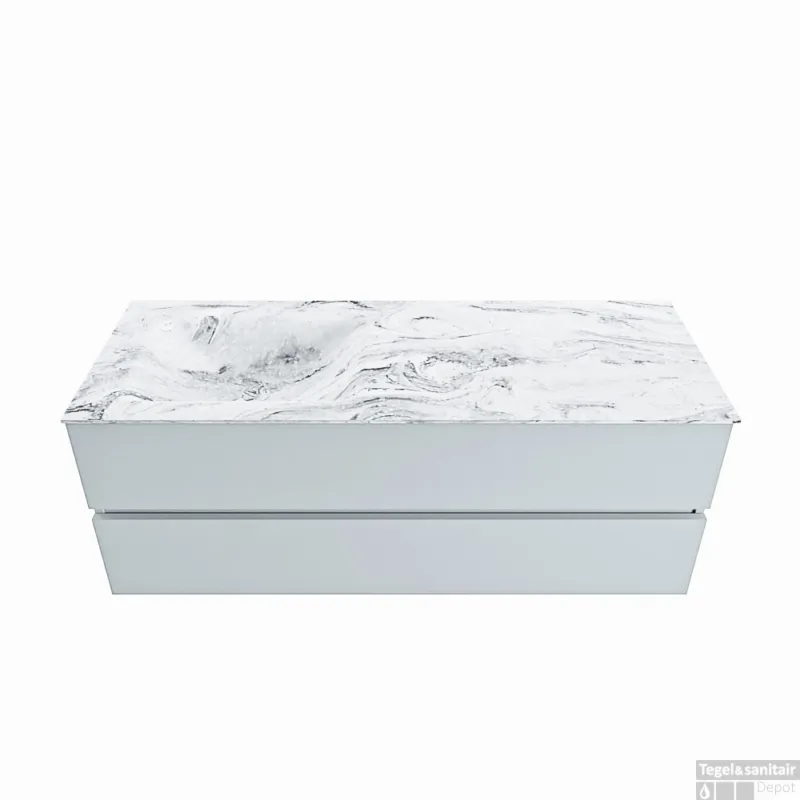Beperkt Aanbod MONDIAZ VICA-DLUX 130cm badmeubel onderkast Clay 2 lades. Inbouw wastafel CLOUD links zonder kraangat, kleur Glace.