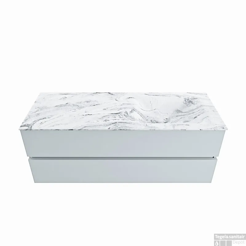 Shop Nu MONDIAZ VICA-DLUX 130cm badmeubel onderkast Clay 2 lades. Inbouw wastafel CLOUD rechts zonder kraangat, kleur Glace.
