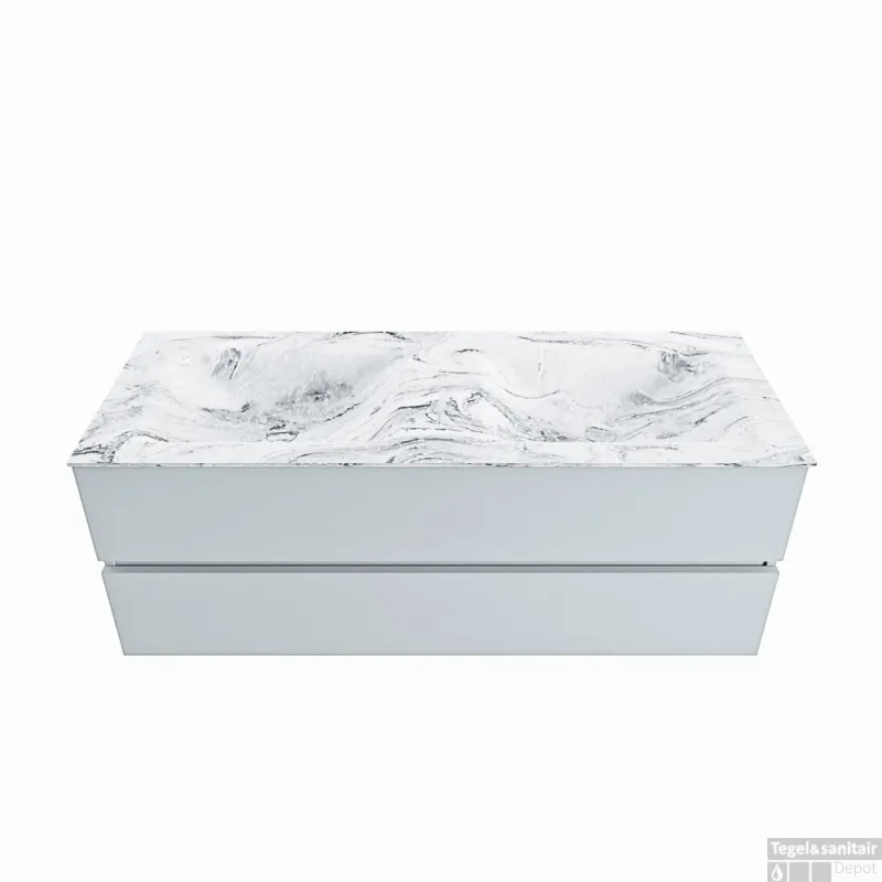 MONDIAZ VICA-DLUX 130cm badmeubel onderkast Clay 2 lades. Inbouw wastafel CLOUD dubbel zonder kraangat, kleur Glace. Betaalbaar