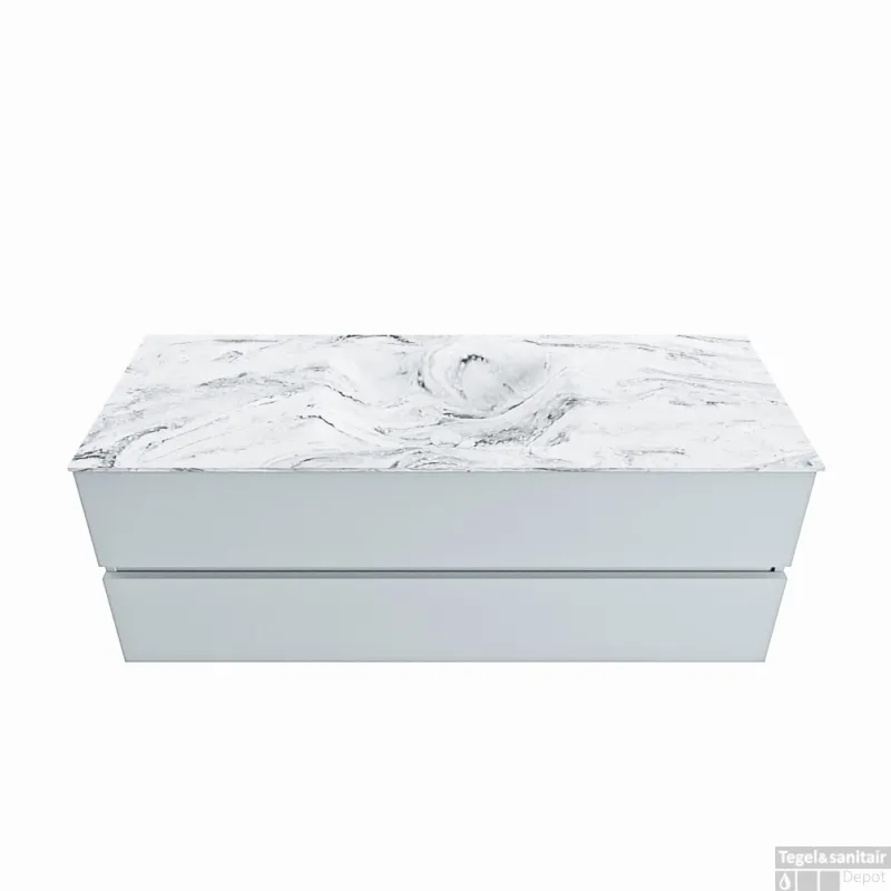 Snelle Levering MONDIAZ VICA-DLUX 130cm badmeubel onderkast Clay 2 lades. Inbouw wastafel CLOUD midden 1 kraangat, kleur Glace.