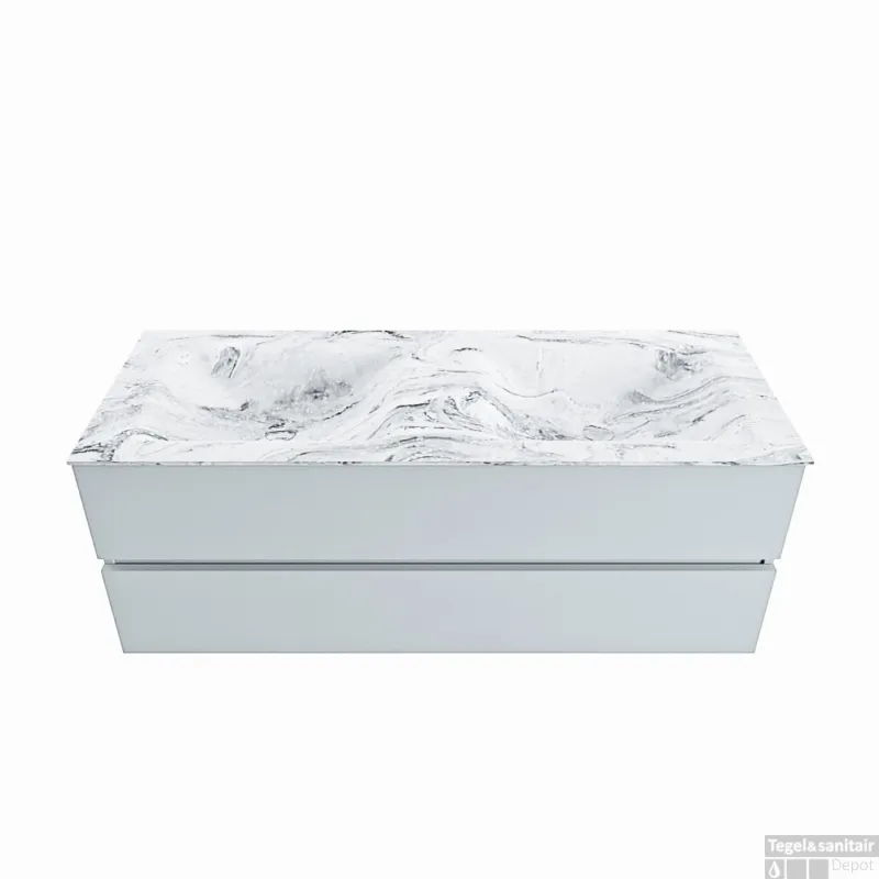 Bestel Nu MONDIAZ VICA-DLUX 130cm badmeubel onderkast Clay 2 lades. Inbouw wastafel CLOUD dubbel 2 kraangaten, kleur Glace.