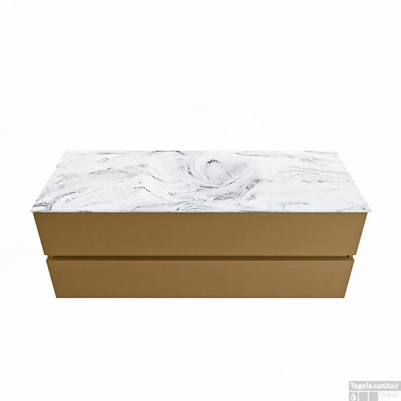 Bestseller MONDIAZ VICA-DLUX 130cm badmeubel onderkast Oro 2 lades. Inbouw wastafel CLOUD midden zonder kraangat, kleur Glace.