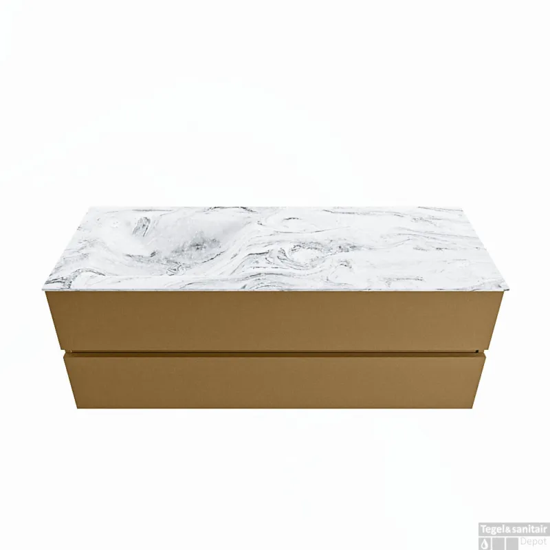 MONDIAZ VICA-DLUX 130cm badmeubel onderkast Oro 2 lades. Inbouw wastafel CLOUD links 1 kraangat, kleur Glace. Bestel Nu