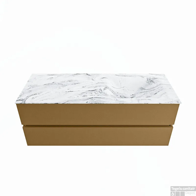 MONDIAZ VICA-DLUX 130cm badmeubel onderkast Oro 2 lades. Inbouw wastafel CLOUD rechts 1 kraangat, kleur Glace. Betrouwbaar