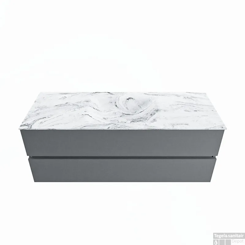 MONDIAZ VICA-DLUX 130cm badmeubel onderkast Plata 2 lades. Inbouw wastafel CLOUD midden zonder kraangat, kleur Glace. Seizoensaanbieding