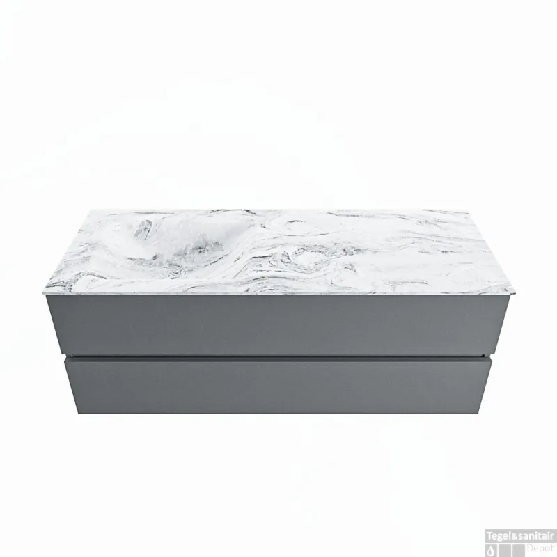 MONDIAZ VICA-DLUX 130cm badmeubel onderkast Plata 2 lades. Inbouw wastafel CLOUD links zonder kraangat, kleur Glace. Koopje