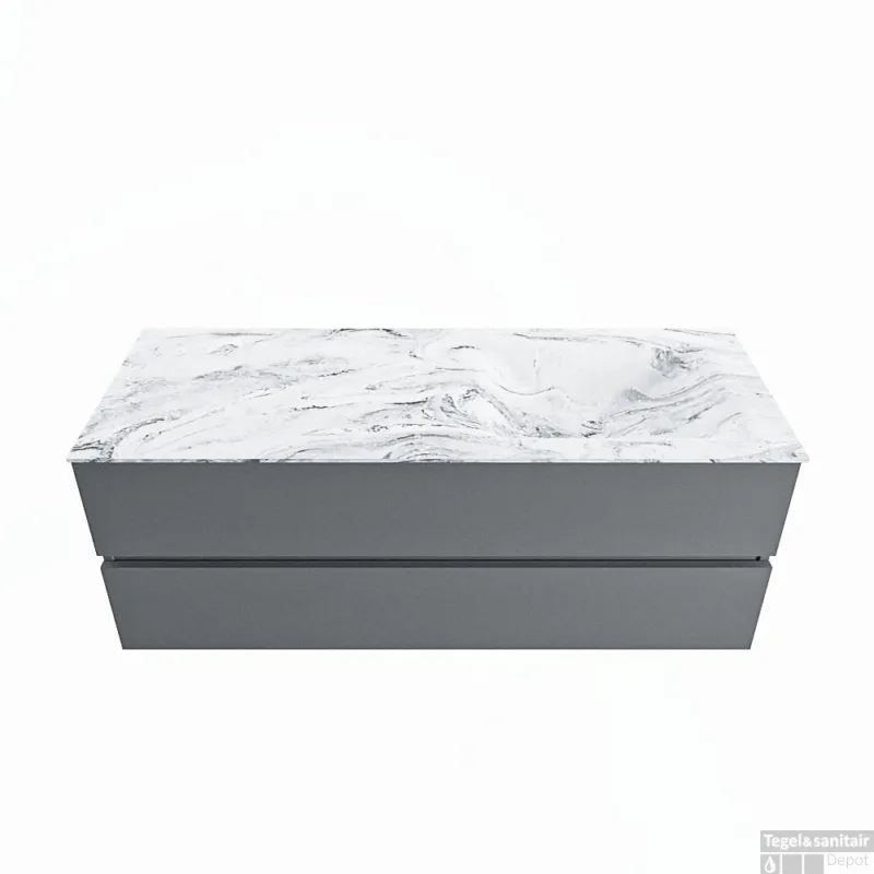 Speciale Aanbieding MONDIAZ VICA-DLUX 130cm badmeubel onderkast Plata 2 lades. Inbouw wastafel CLOUD rechts zonder kraangat, kleur Glace.