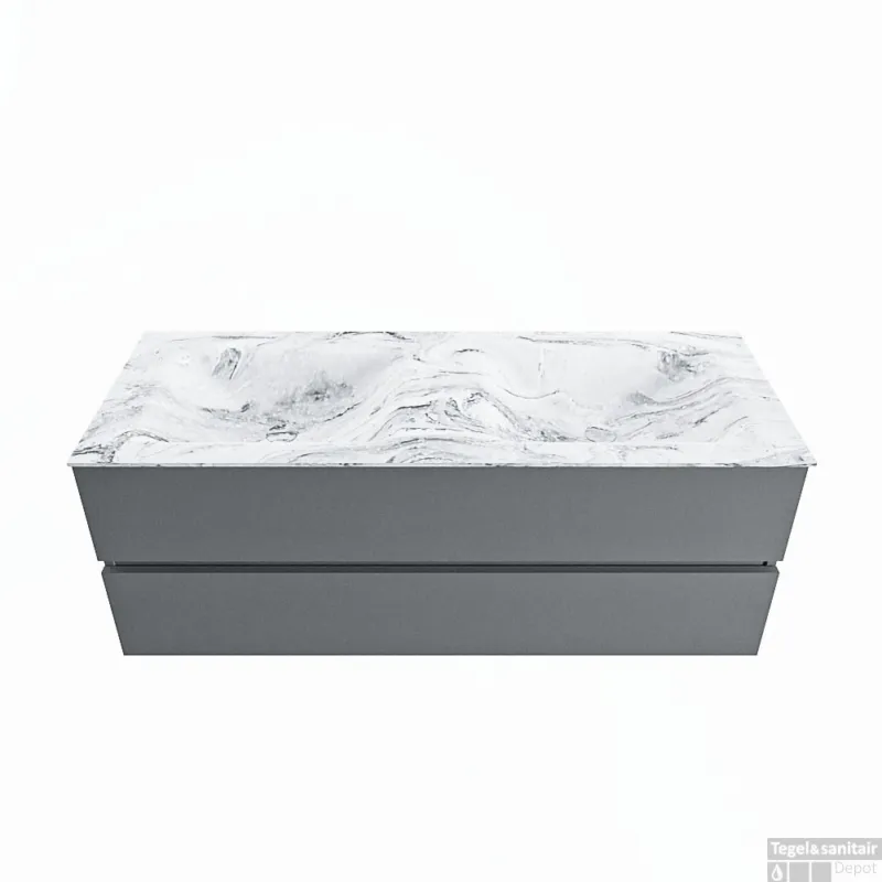 MONDIAZ VICA-DLUX 130cm badmeubel onderkast Plata 2 lades. Inbouw wastafel CLOUD dubbel zonder kraangat, kleur Glace. Laatste Versie