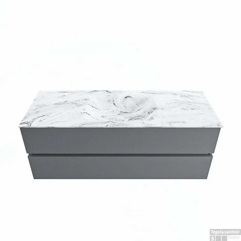 MONDIAZ VICA-DLUX 130cm badmeubel onderkast Plata 2 lades. Inbouw wastafel CLOUD midden 1 kraangat, kleur Glace. Populair