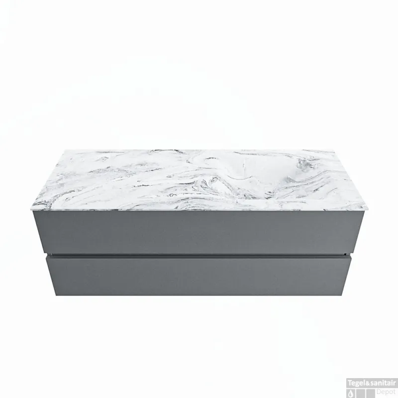 MONDIAZ VICA-DLUX 130cm badmeubel onderkast Plata 2 lades. Inbouw wastafel CLOUD rechts 1 kraangat, kleur Glace. Direct Verzonden