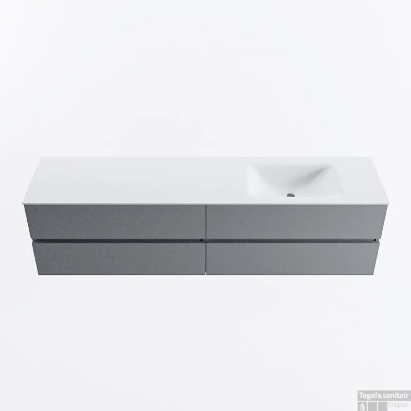 Op = Op MONDIAZ VICA 190cm badmeubel onderkast Plata 4 lades. Wastafel CLOUD rechts zonder kraangat, kleur Talc.