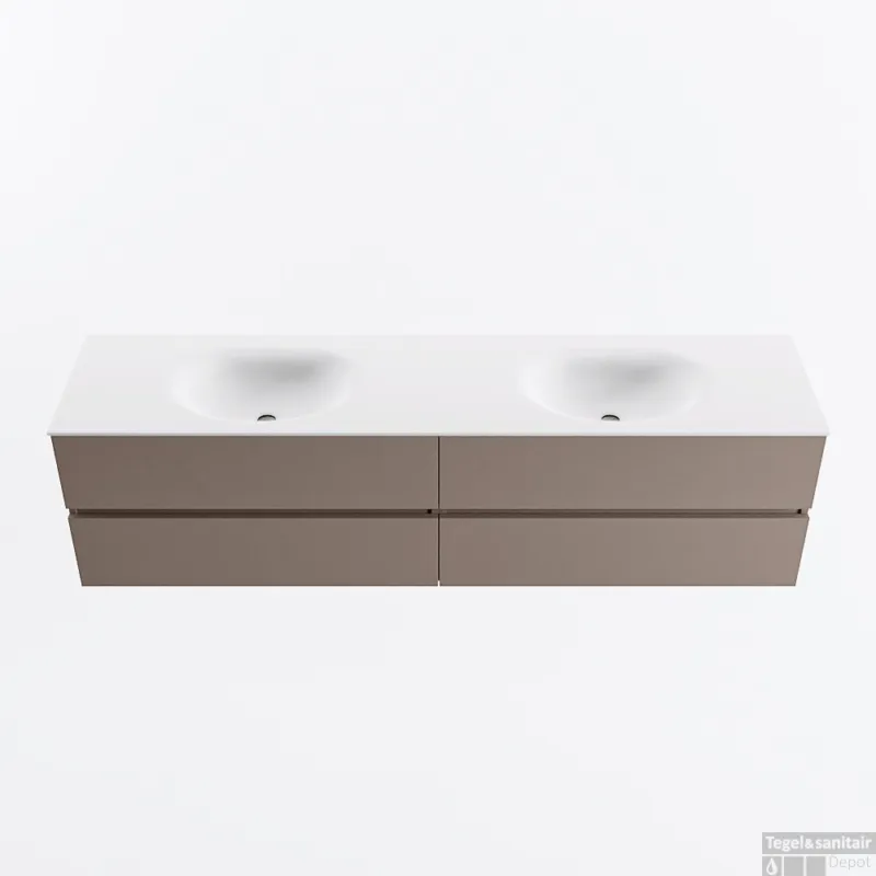 Aanbieding MONDIAZ VICA 190cm badmeubel onderkast Smoke 4 lades. Wastafel MOON dubbel 2 kraangaten, kleur Talc.