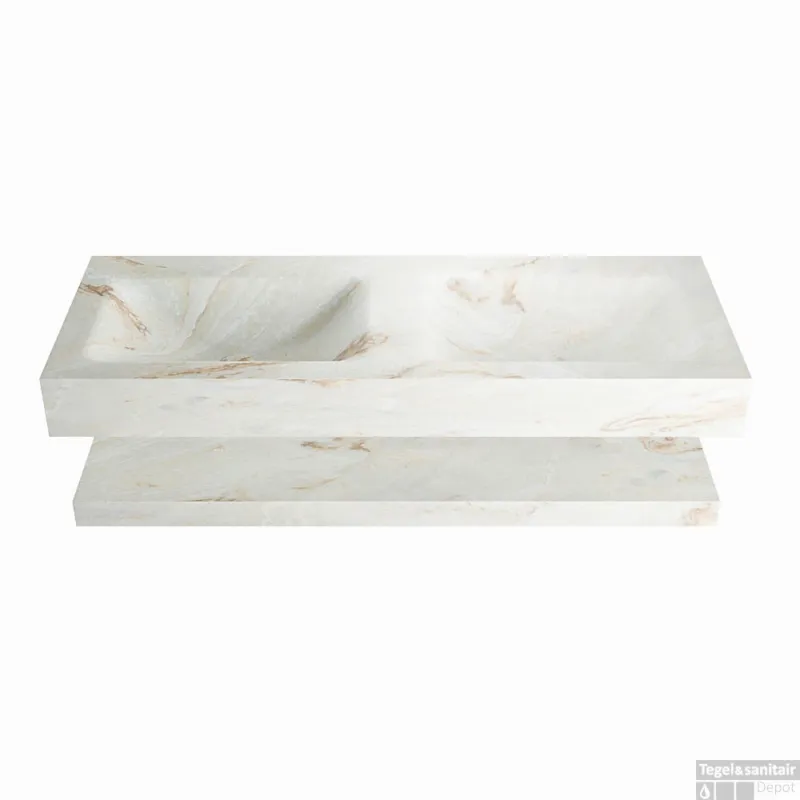 Speciale Aanbieding MONDIAZ ALAN-DLUX 120cm planchet Frappe. Vrijhangende wastafel CLOUD dubbel zonder kraangat, kleur Frappe.