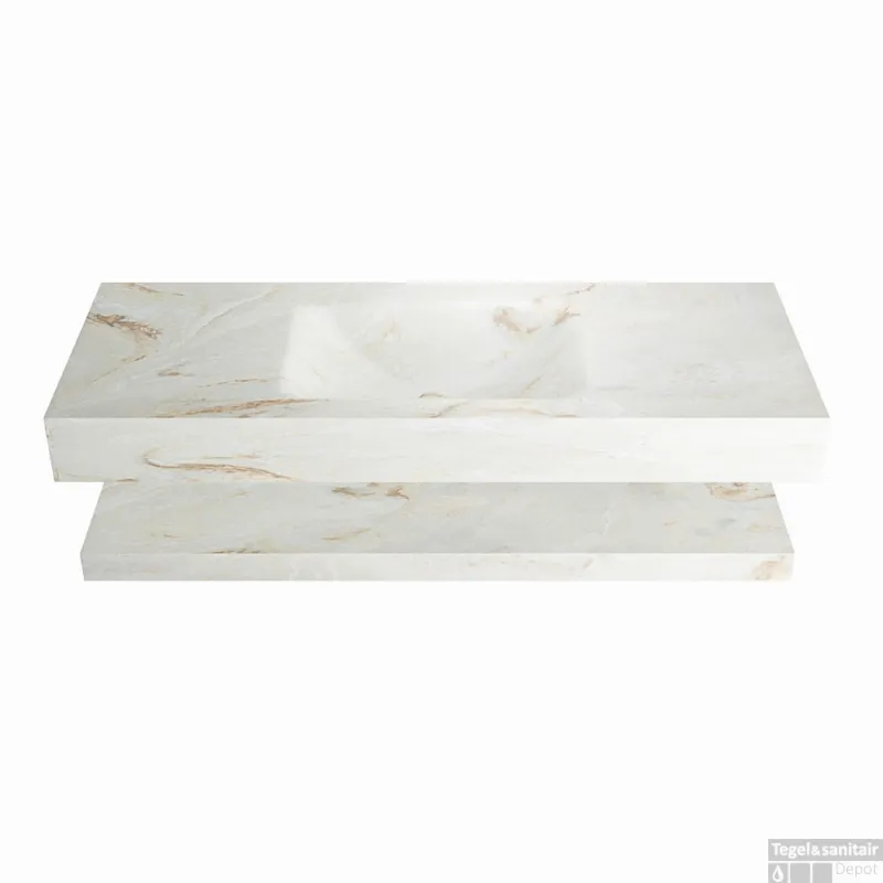 Direct Beschikbaar MONDIAZ ALAN-DLUX 120cm planchet Frappe. Vrijhangende wastafel CLOUD midden 1 kraangat, kleur Frappe.