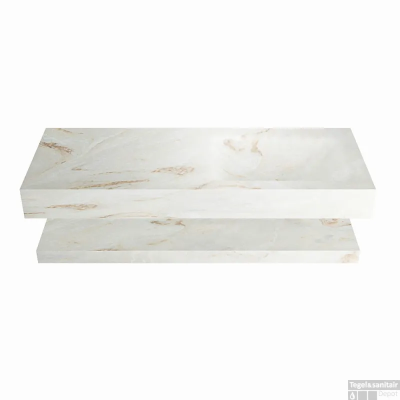 Hete Deal MONDIAZ ALAN-DLUX 120cm planchet Frappe. Vrijhangende wastafel CLOUD rechts 1 kraangat, kleur Frappe.