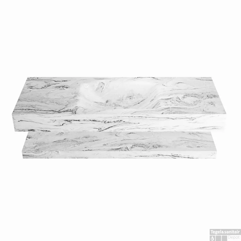Flitsaanbieding MONDIAZ ALAN-DLUX 120cm planchet Glace. Vrijhangende wastafel CLOUD midden 1 kraangat, kleur Glace.