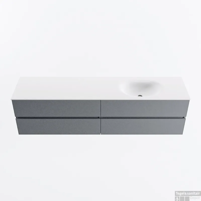 Weekendaanbieding MONDIAZ VICA 190cm badmeubel onderkast Plata 4 lades. Wastafel MOON rechts 1 kraangat, kleur Talc.