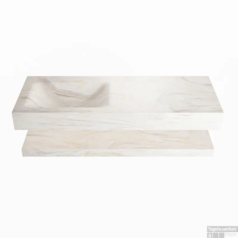 Nieuw MONDIAZ ALAN-DLUX 120cm planchet Ostra. Vrijhangende wastafel CLOUD links zonder kraangat, kleur Ostra.
