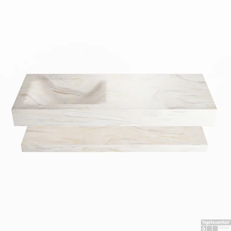 Beste Prijs MONDIAZ ALAN-DLUX 120cm planchet Ostra. Vrijhangende wastafel CLOUD links 1 kraangat, kleur Ostra.