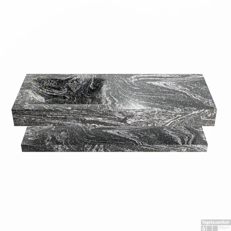 Fabrieksprijs MONDIAZ ALAN-DLUX 120cm planchet Lava. Vrijhangende wastafel CLOUD links zonder kraangat, kleur Lava.
