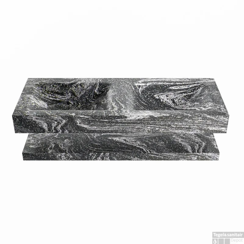 Must-Have MONDIAZ ALAN-DLUX 120cm planchet Lava. Vrijhangende wastafel CLOUD dubbel 2 kraangaten, kleur Lava.