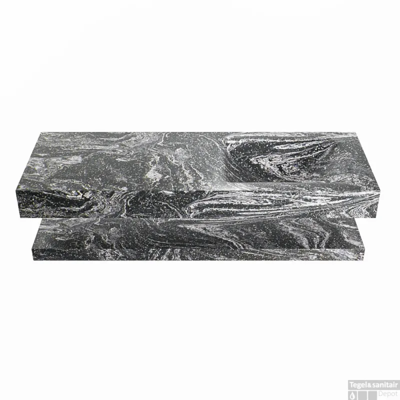 Superprijs MONDIAZ ALAN-DLUX 130cm planchet Lava. Vrijhangende wastafel CLOUD rechts 1 kraangat, kleur Lava.