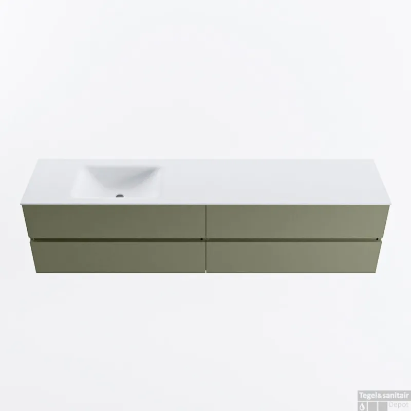 Populair MONDIAZ VICA 200cm badmeubel onderkast Army 4 lades. Wastafel CLOUD links zonder kraangat, kleur Talc.