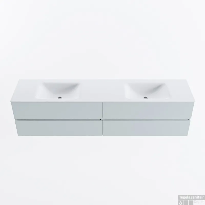 Hete Deal MONDIAZ VICA 200cm badmeubel onderkast Clay 4 lades. Wastafel CLOUD dubbel 2 kraangaten, kleur Talc.