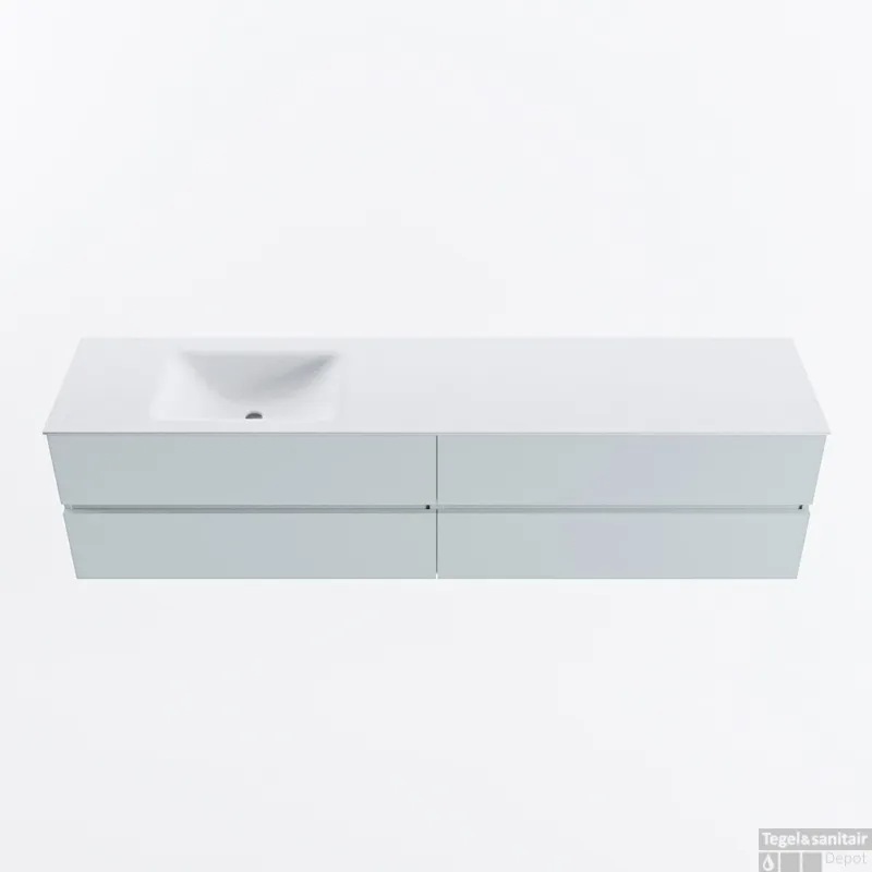 Finale Uitverkoop MONDIAZ VICA 200cm badmeubel onderkast Clay 4 lades. Wastafel CLOUD links zonder kraangat, kleur Talc.