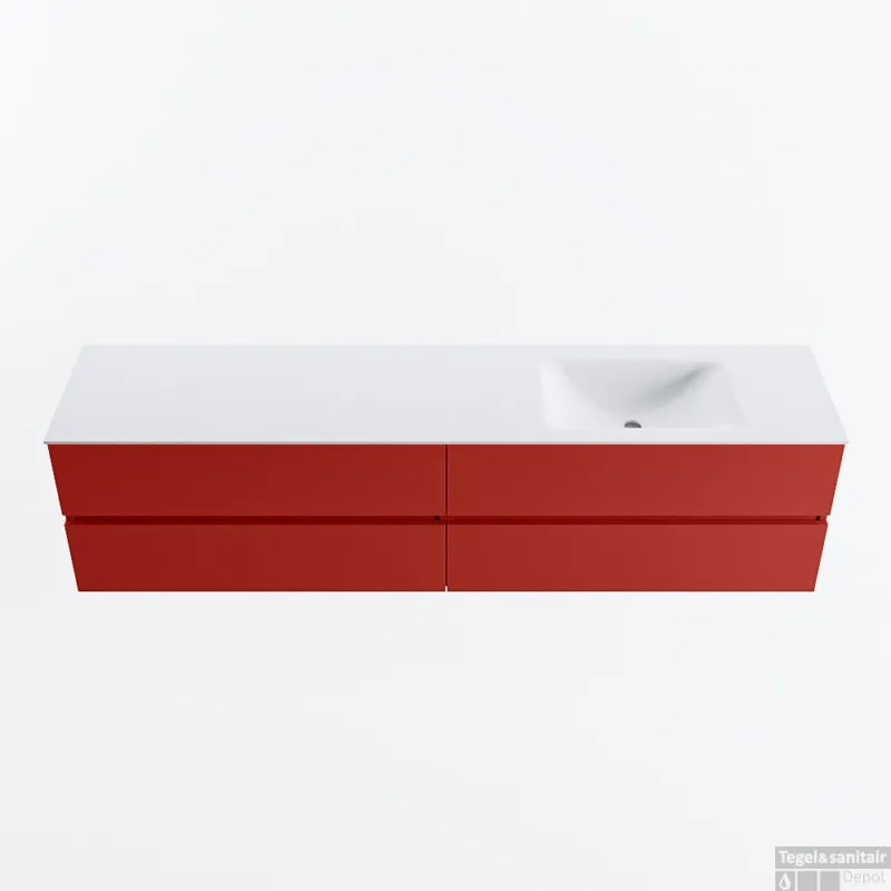 Seizoensaanbieding MONDIAZ VICA 200cm badmeubel onderkast Fire 4 lades. Wastafel CLOUD rechts 1 kraangat, kleur Talc.