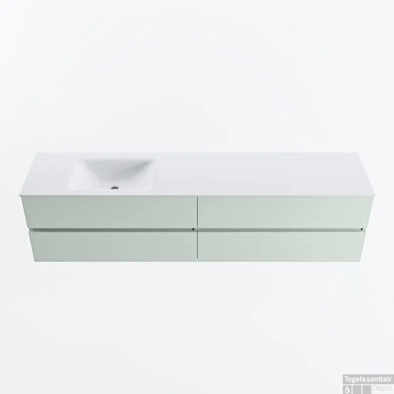 Bestseller MONDIAZ VICA 200cm badmeubel onderkast Greey 4 lades. Wastafel CLOUD links 1 kraangat, kleur Talc.
