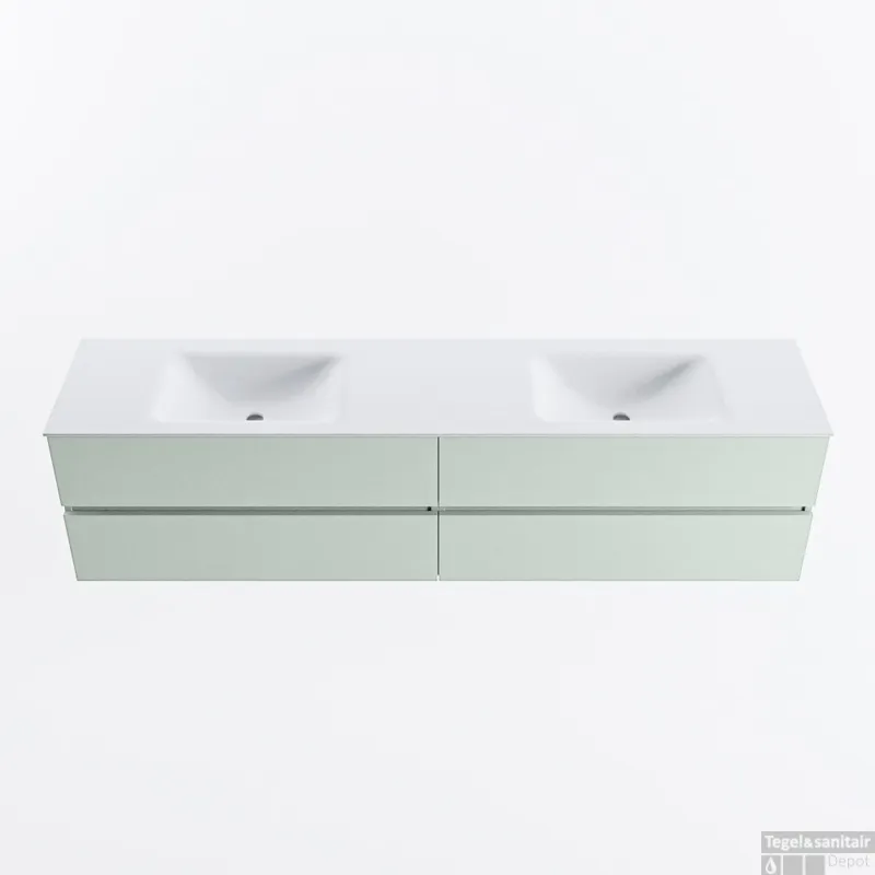 Fabrieksprijs MONDIAZ VICA 200cm badmeubel onderkast Greey 4 lades. Wastafel CLOUD dubbel 2 kraangaten, kleur Talc.
