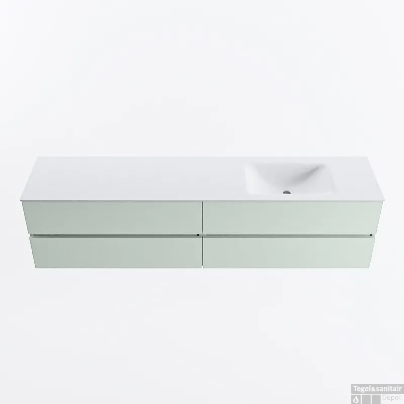 Gereduceerde Prijs MONDIAZ VICA 200cm badmeubel onderkast Greey 4 lades. Wastafel CLOUD rechts zonder kraangat, kleur Talc.