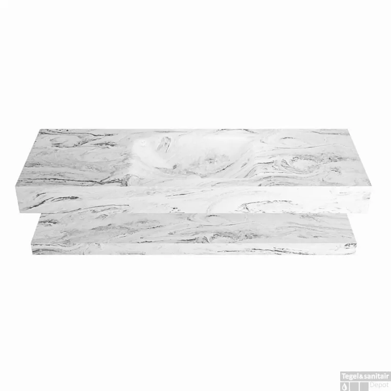 Nu Kopen MONDIAZ ALAN-DLUX 130cm planchet Glace. Vrijhangende wastafel CLOUD midden zonder kraangat, kleur Glace.