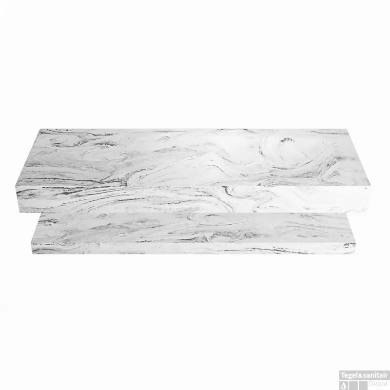 Aanbieding MONDIAZ ALAN-DLUX 130cm planchet Glace. Vrijhangende wastafel CLOUD rechts 1 kraangat, kleur Glace.