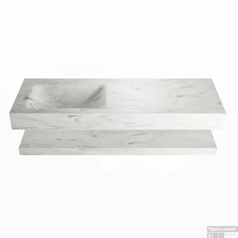 Nieuw MONDIAZ ALAN-DLUX 130cm planchet Opalo. Vrijhangende wastafel CLOUD links zonder kraangat, kleur Opalo.