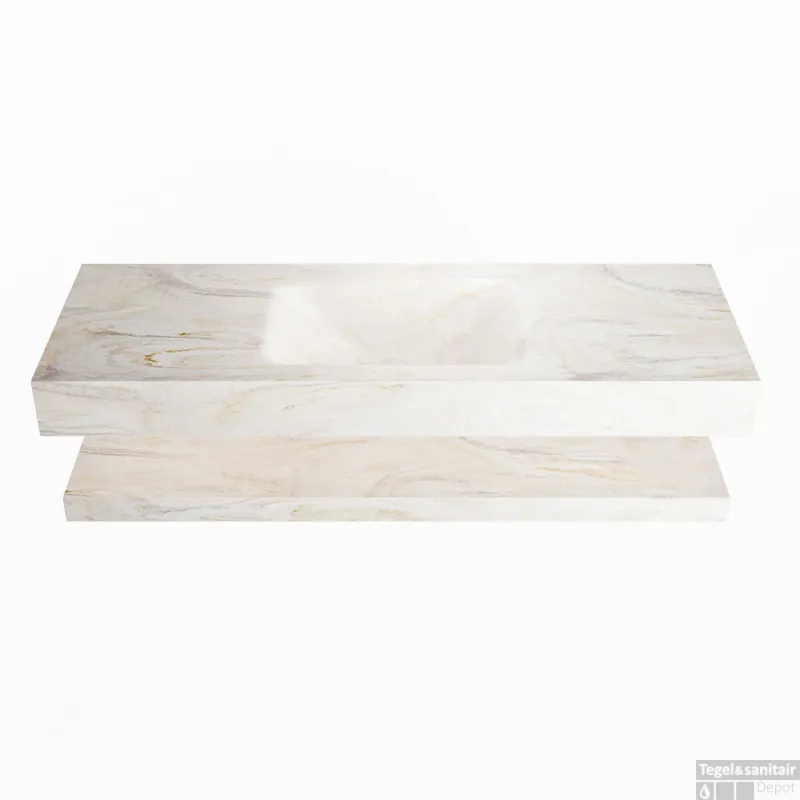 Shop Nu MONDIAZ ALAN-DLUX 130cm planchet Ostra. Vrijhangende wastafel CLOUD midden zonder kraangat, kleur Ostra.
