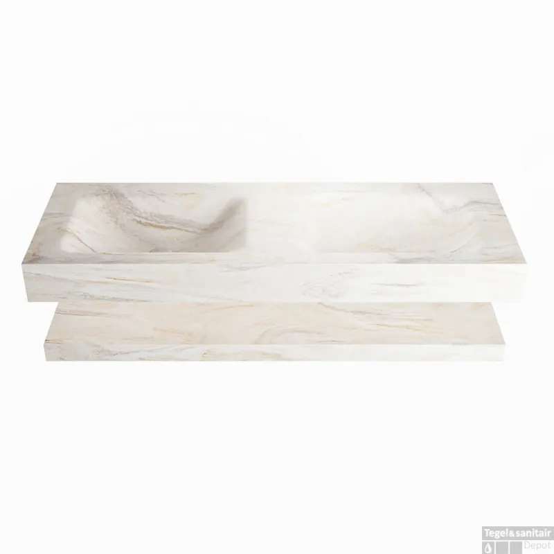 Dagaanbieding MONDIAZ ALAN-DLUX 130cm planchet Ostra. Vrijhangende wastafel CLOUD dubbel zonder kraangat, kleur Ostra.