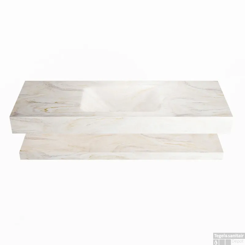 Nieuw MONDIAZ ALAN-DLUX 130cm planchet Ostra. Vrijhangende wastafel CLOUD midden 1 kraangat, kleur Ostra.