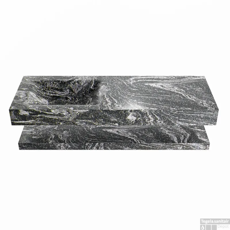 Alleen Vandaag MONDIAZ ALAN-DLUX 130cm planchet Lava. Vrijhangende wastafel CLOUD links zonder kraangat, kleur Lava.